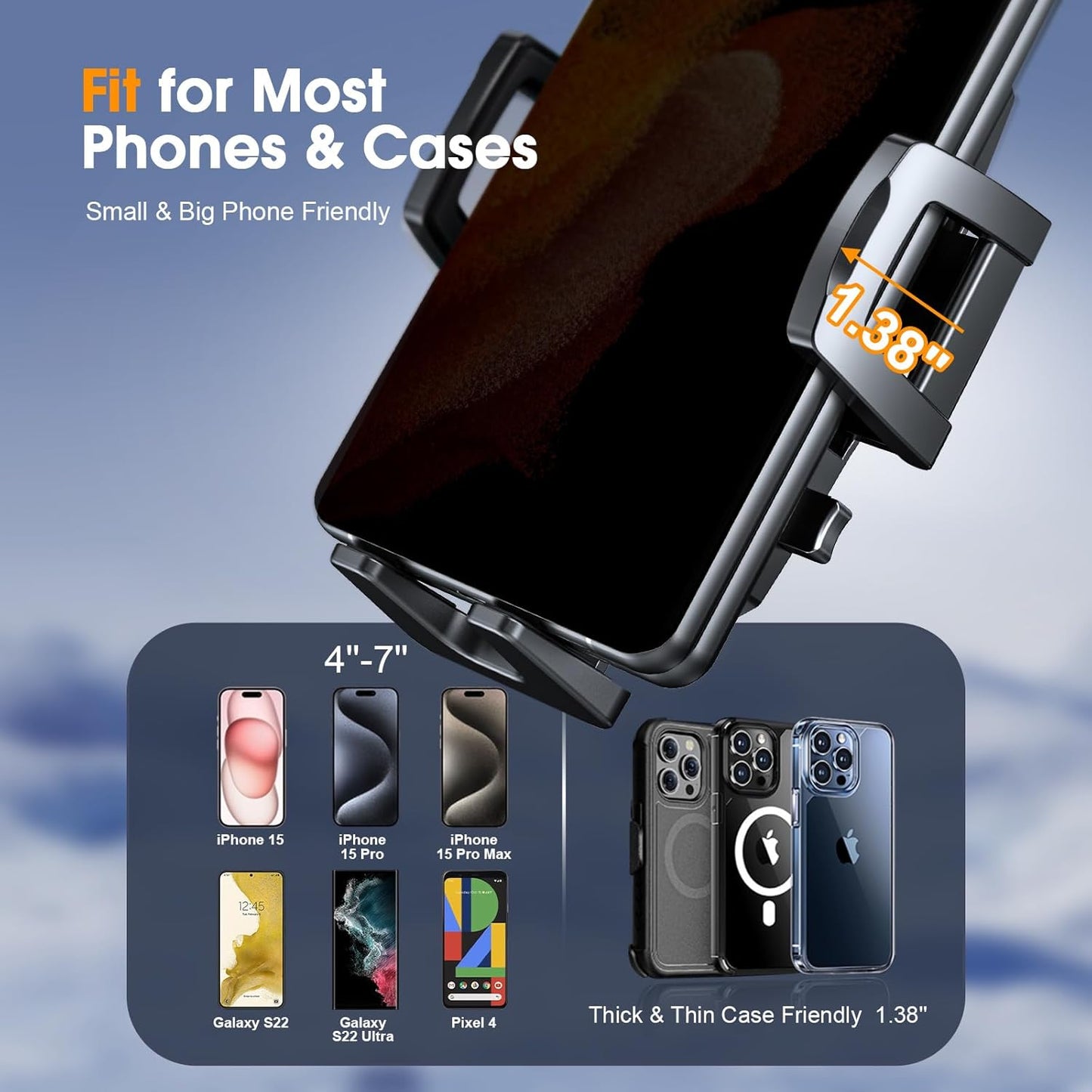 Car Phone Holder Mount, Strongest Suction Cell Phone Car Mount for Dashboard&Windshield&Vent Car Mount for Iphone and Android Phone