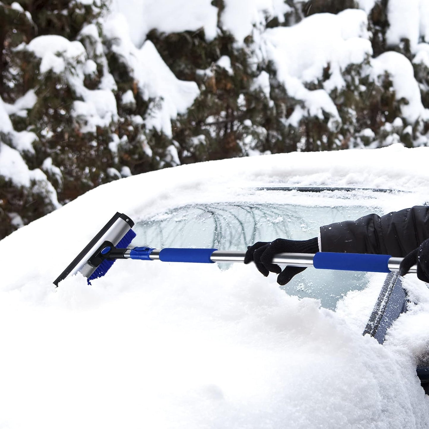 55" Scratch-Free Snow Brush & Shovel, 6-In-1 Truck Snow Tool with Squeegee, Ice Scraper for SUV, Truck, Car Windshield