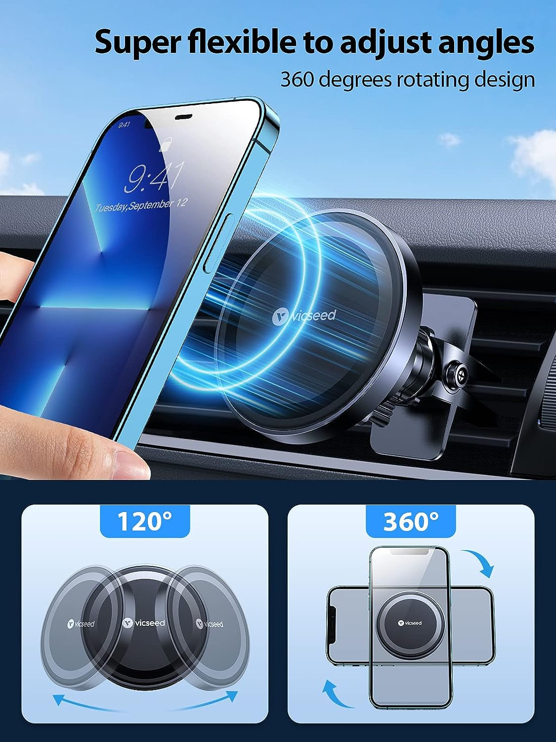 for Magsafe Car Mount [Upgraded Strongest Magnet Power] Magnetic Phone Holder for Car Vent 360 Adjustable Magnetic Car Phone Holder Mount for Iphone 17 Pro Max 16 15 14 13 12 plus Mini